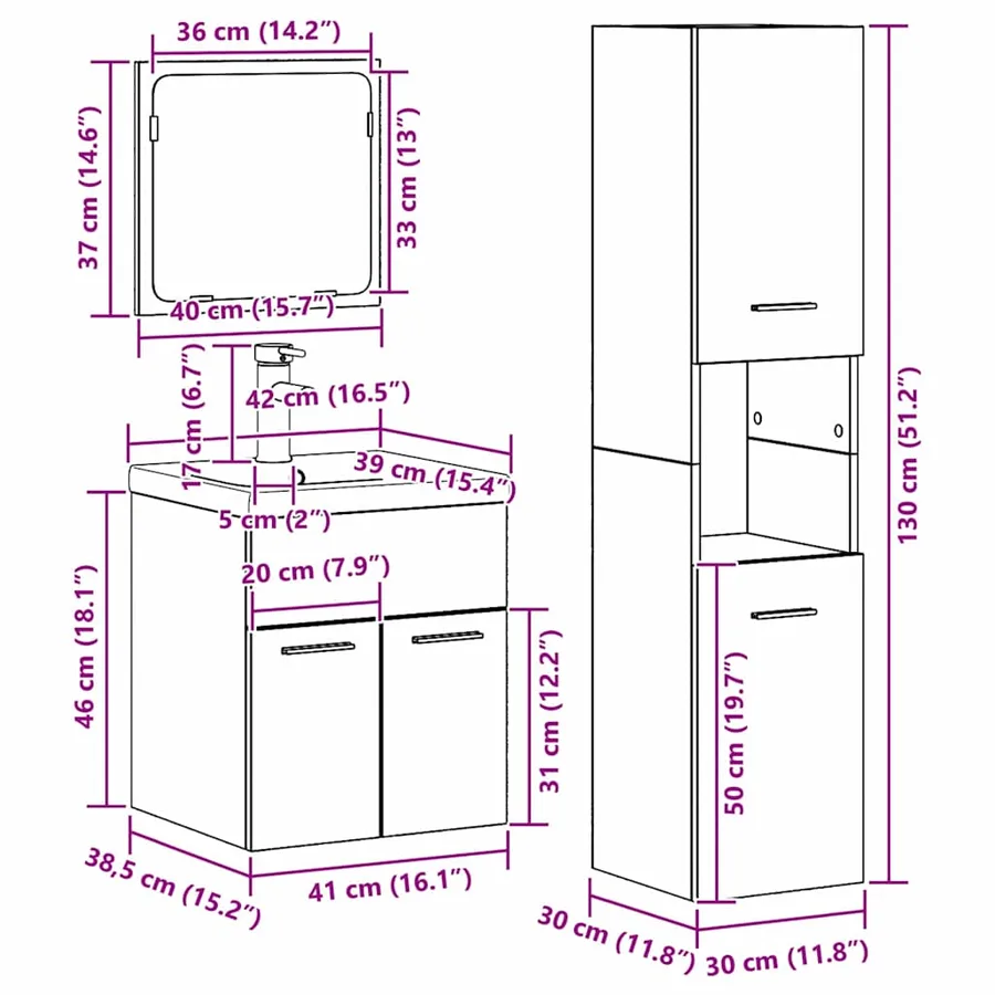 Ensemble de mobilier de salle de bain 4 pcs Bois ancien - 15