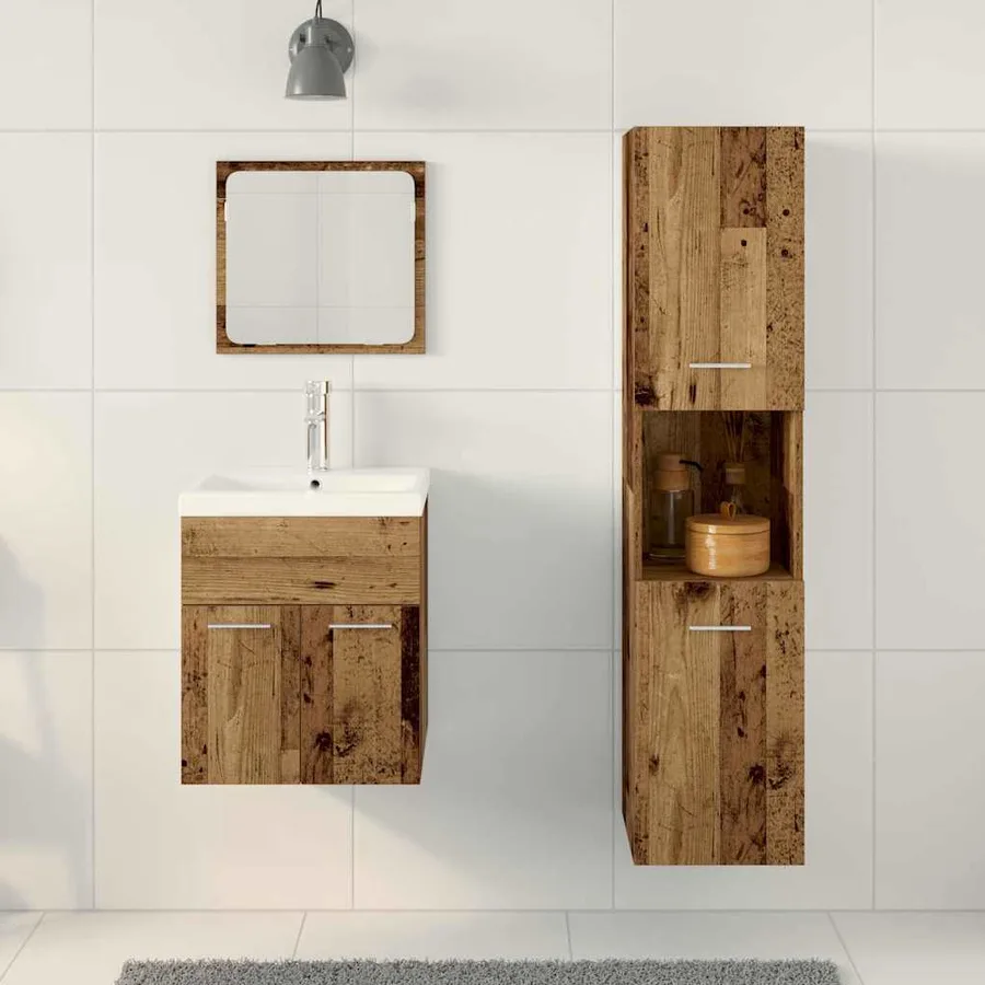 Ensemble de mobilier de salle de bain 4 pcs Bois ancien - 4