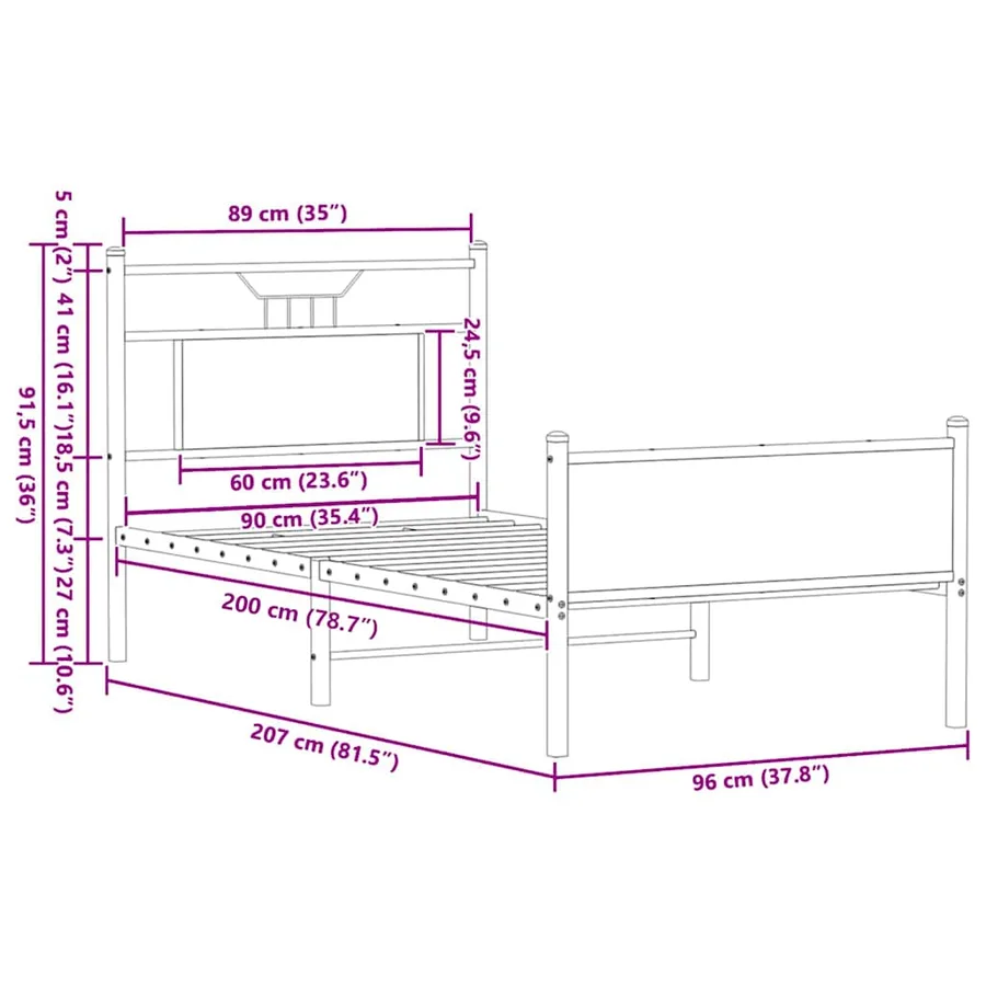 Cadre de lit sans matelas chêne fumé 90x200cm bois d'ingénierie - 11