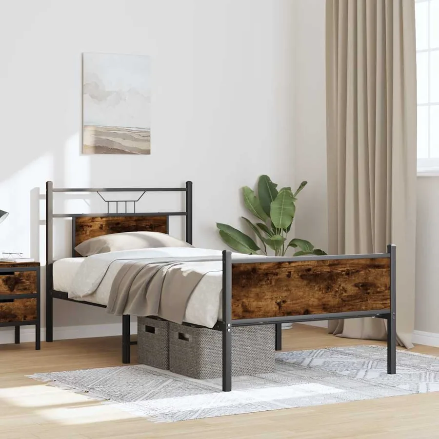 Cadre de lit sans matelas chêne fumé 90x200cm bois d'ingénierie - 5
