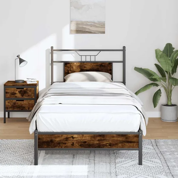 Cadre de lit sans matelas chêne fumé 90x200cm bois d'ingénierie