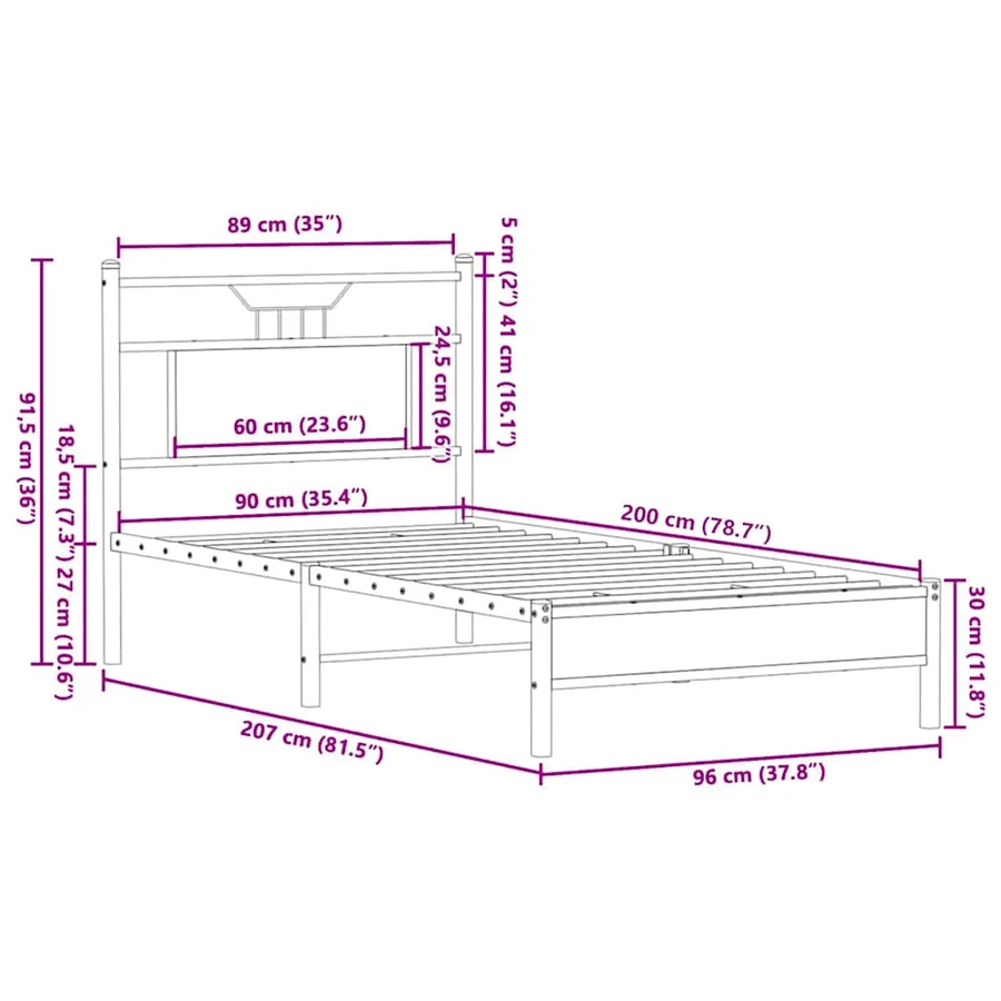 Cadre de lit sans matelas chêne fumé 90x200cm bois d'ingénierie - 11