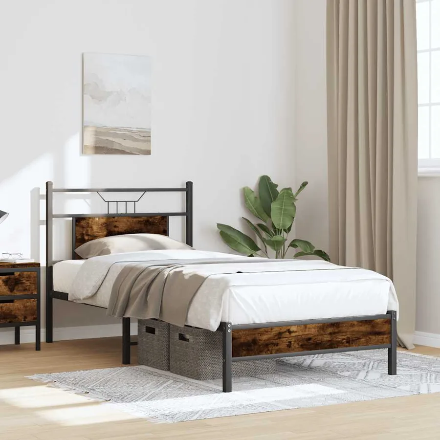 Cadre de lit sans matelas chêne fumé 80x200cm bois d'ingénierie - 4