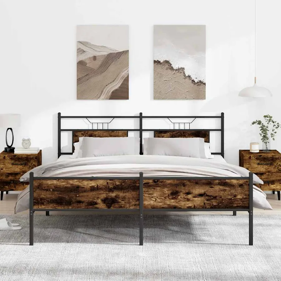 Cadre de lit en métal sans matelas chêne fumé 183x213 cm - 4