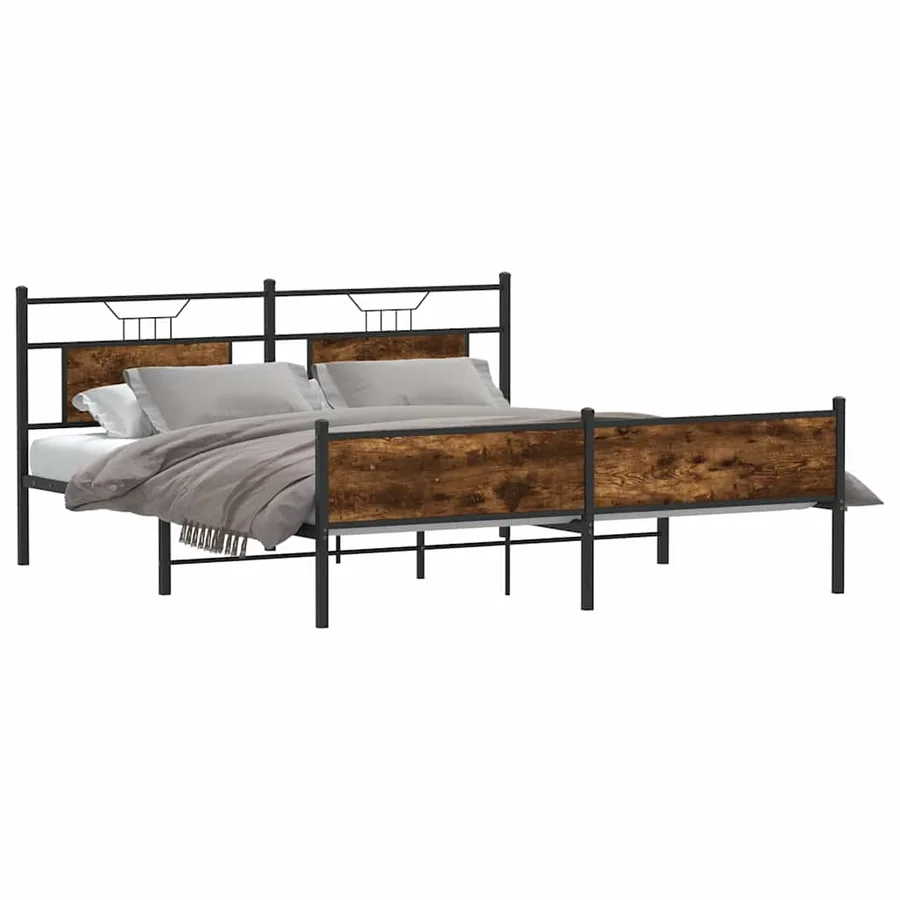 Cadre de lit en métal sans matelas chêne fumé 183x213 cm - 5