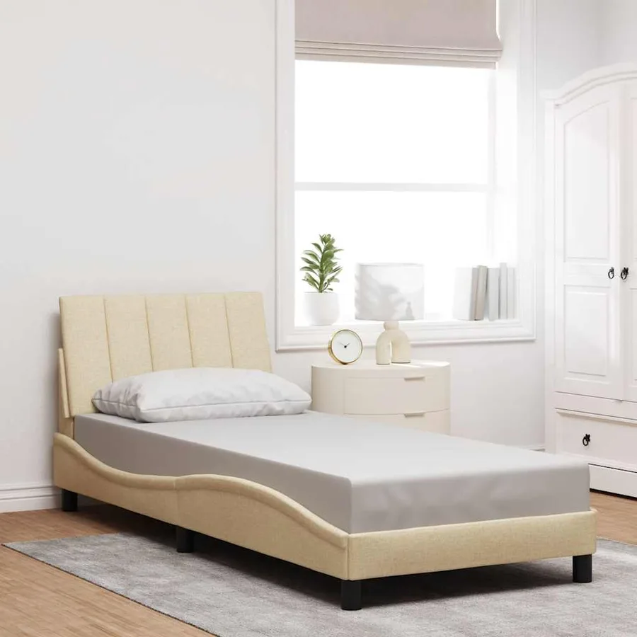 Cadre de lit sans matelas Hanko crème 80x200 cm tissu - 4