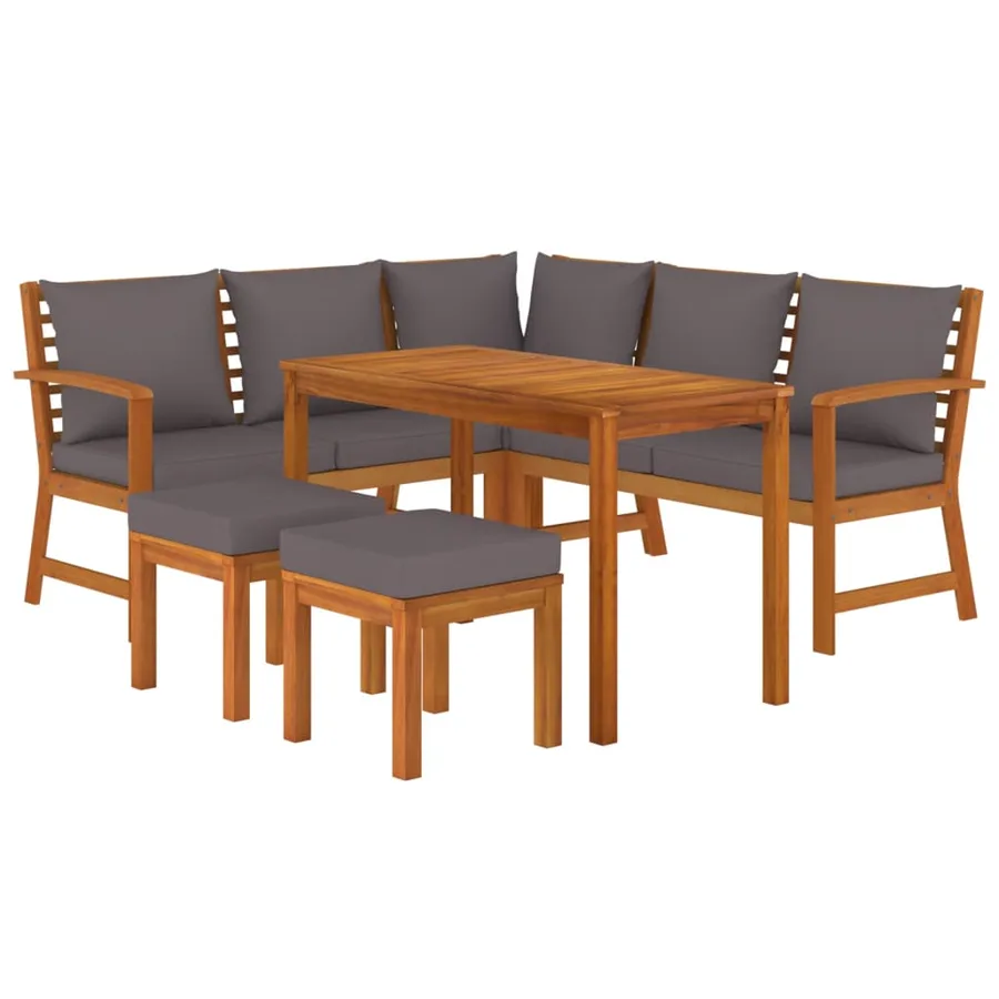 Ensemble à manger de jardin 6 pcs avec coussins Bois d'acacia - 3