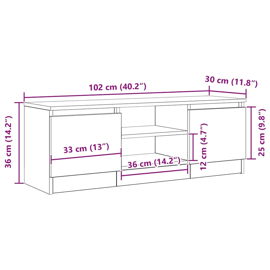 Meuble TV chêne noir 102x30x36 cm bois d'ingénierie - 12