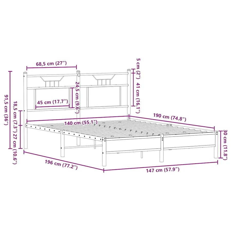 Cadre de lit sans matelas chêne sonoma 140x190 cm - 11