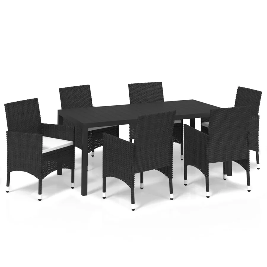Ensemble à manger de jardin coussins 7pcs Résine tressée Noir - 2