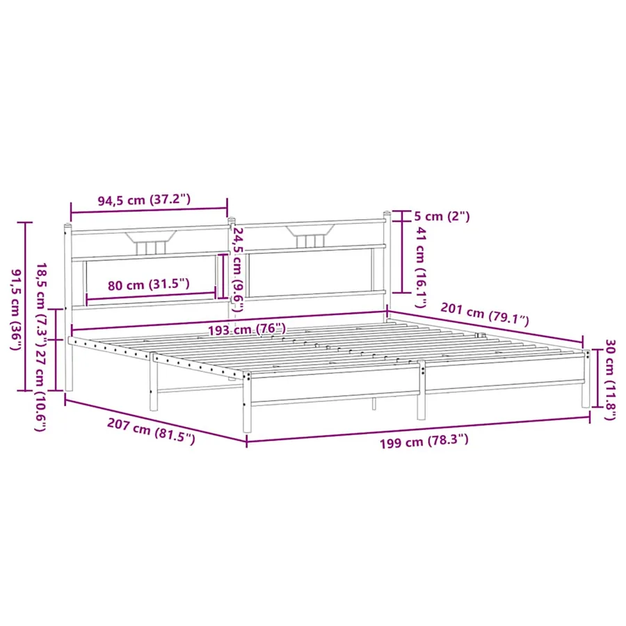 Cadre de lit en métal sans matelas chêne sonoma 193x201 cm - 11