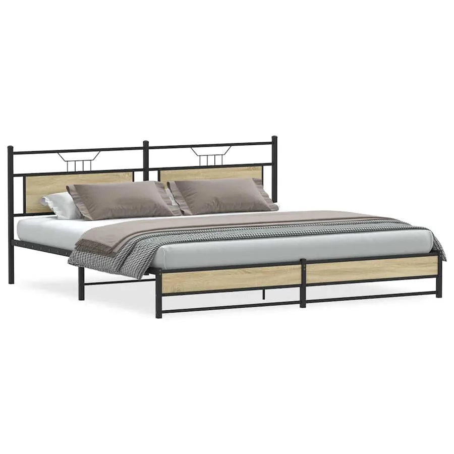 Cadre de lit en métal sans matelas chêne sonoma 193x201 cm - 2