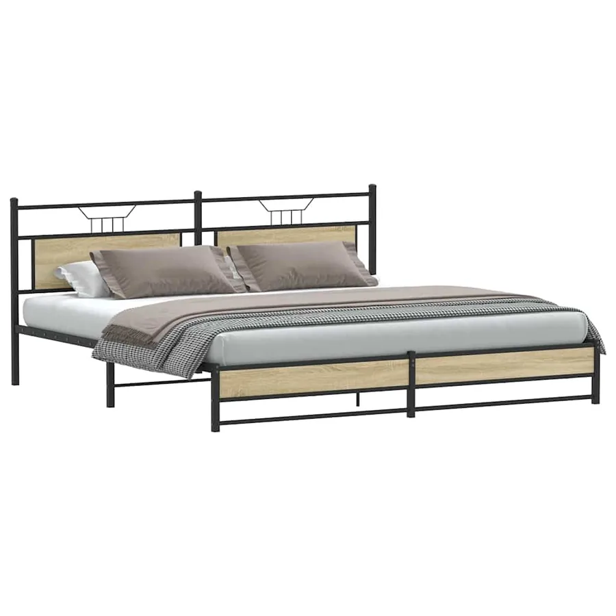 Cadre de lit en métal sans matelas chêne sonoma 193x201 cm - 3
