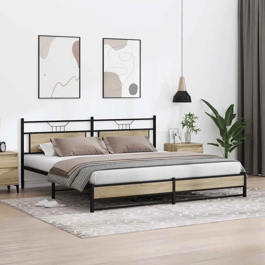 Cadre de lit en métal sans matelas chêne sonoma 193x201 cm - 4