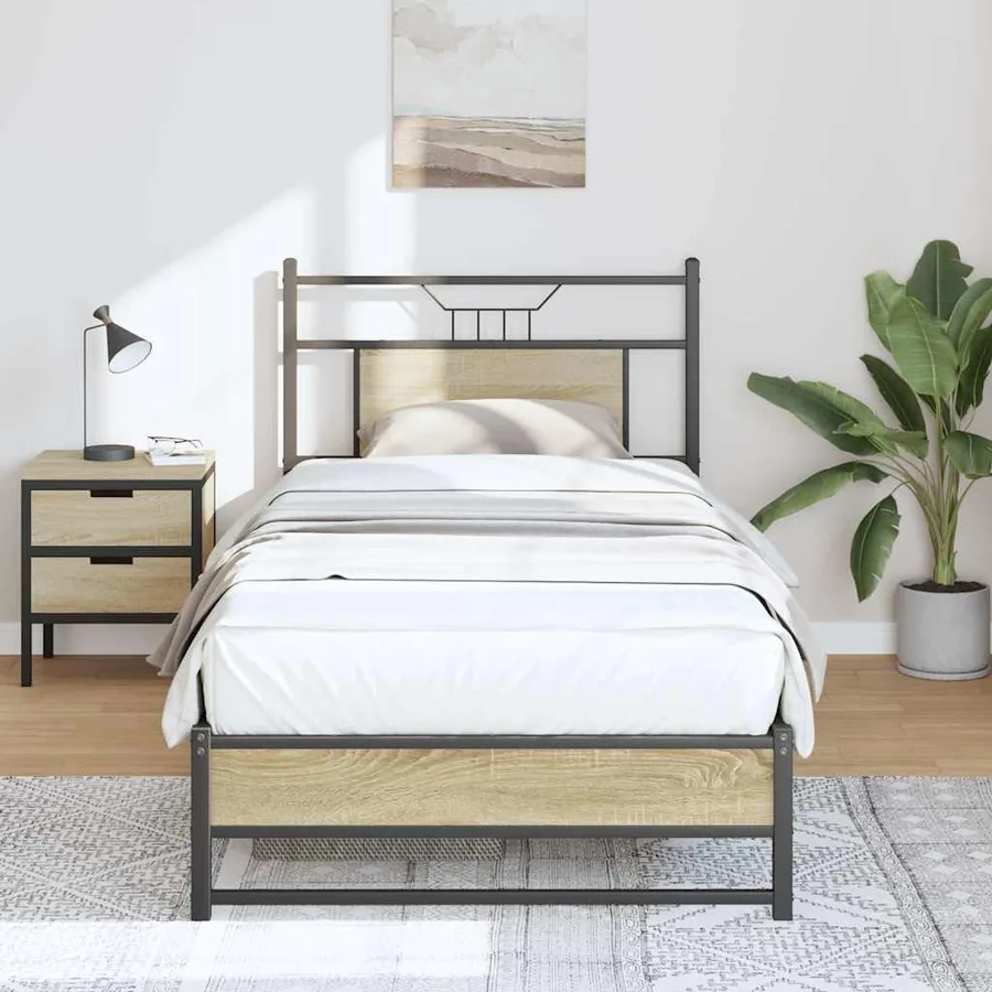 Cadre de lit sans matelas chêne sonoma 75x190 cm - 4