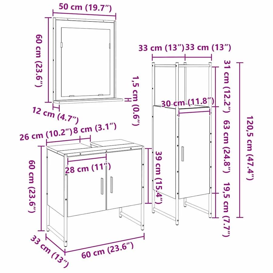 Ensemble de mobilier de salle de bain avec étagère 3 pcs Noir - 14