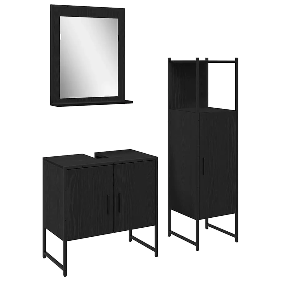 Ensemble de mobilier de salle de bain avec étagère 3 pcs Noir - 2