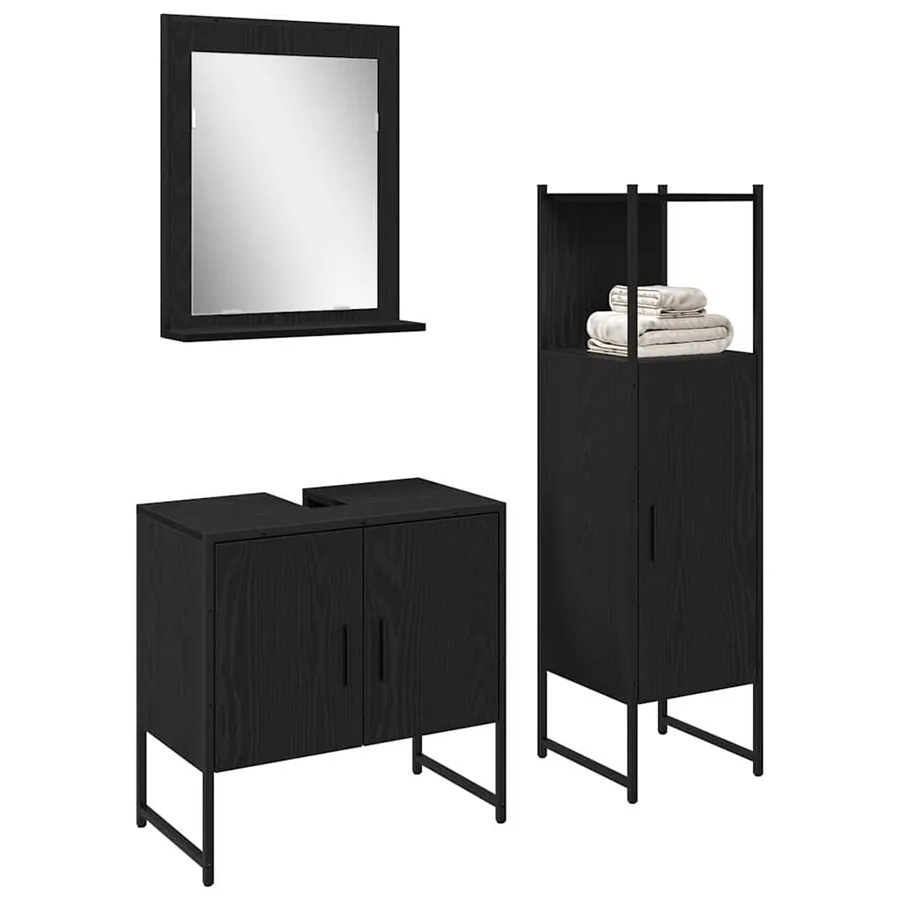 Ensemble de mobilier de salle de bain avec étagère 3 pcs Noir - 3
