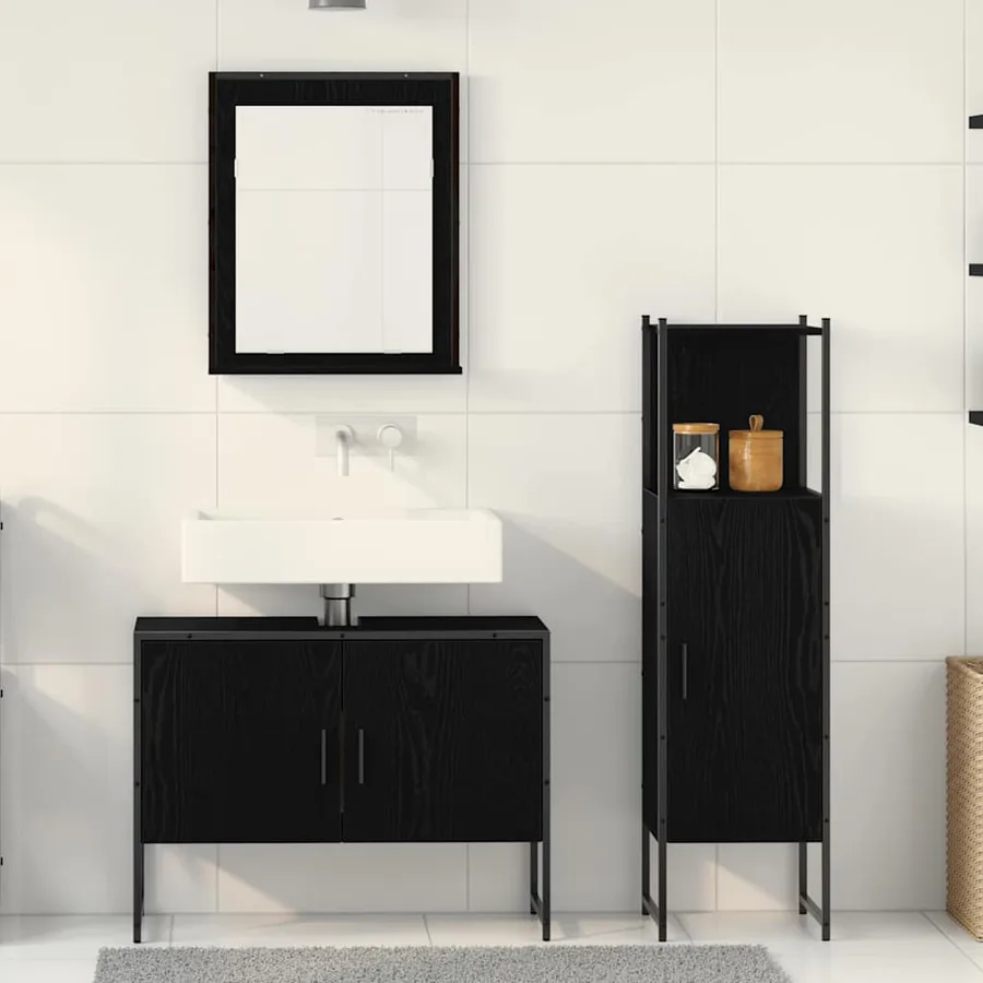 Ensemble de mobilier de salle de bain avec étagère 3 pcs Noir - 4