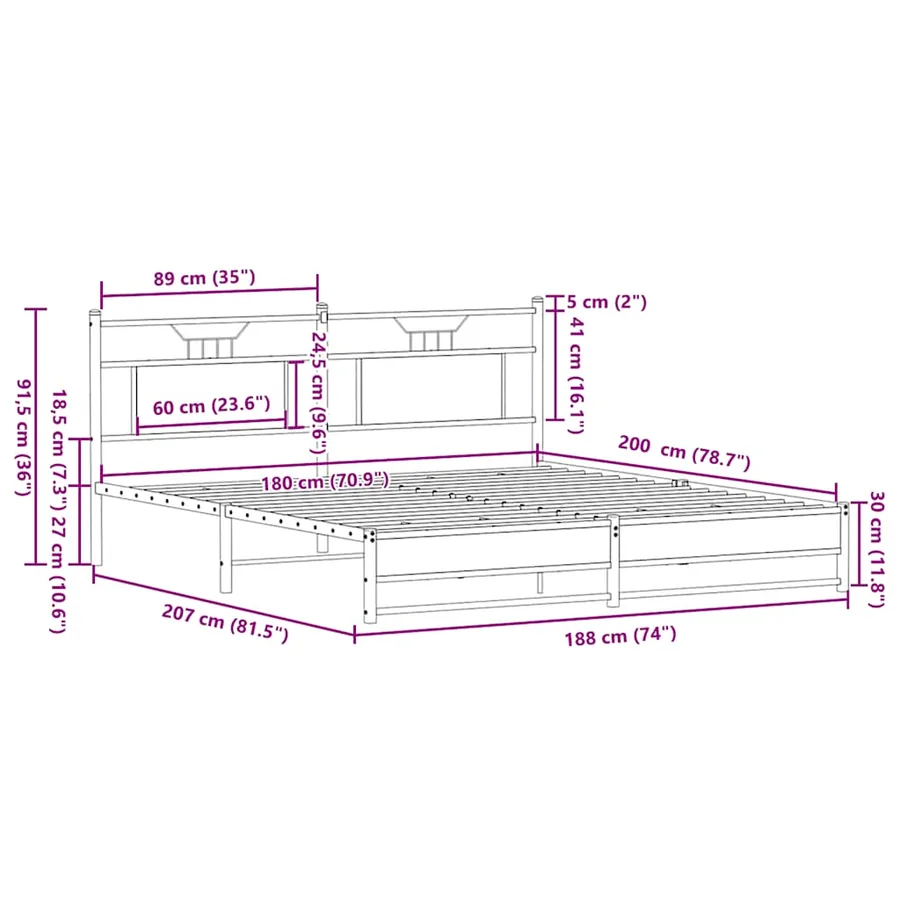 Cadre de lit en métal sans matelas chêne sonoma 180x200 cm - 11