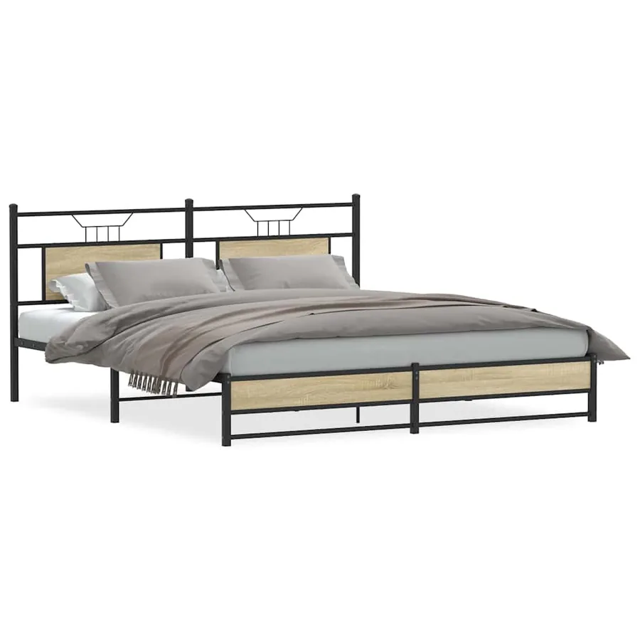 Cadre de lit en métal sans matelas chêne sonoma 180x200 cm - 2