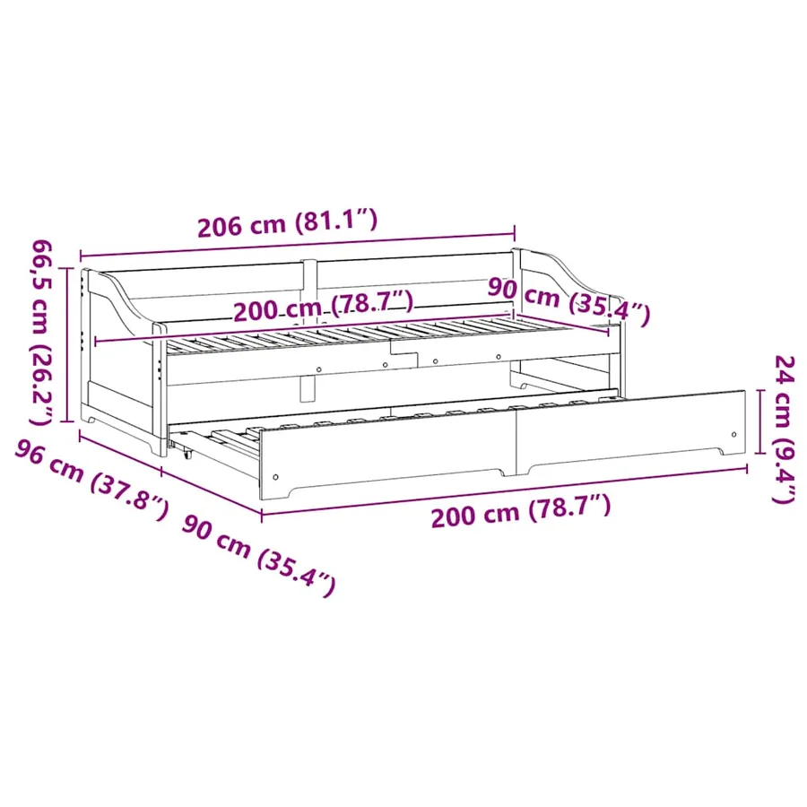 Lit de jour avec gigogne sans matelas IRUN blanc 90x200 cm - 13