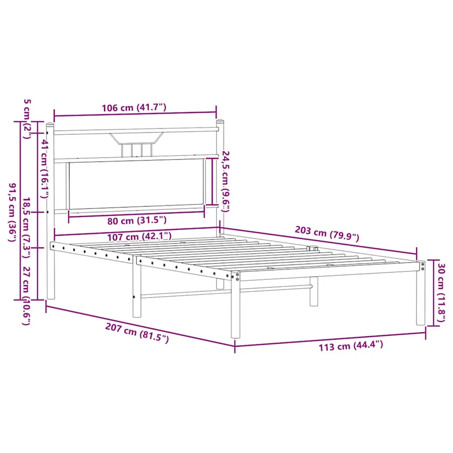 Cadre de lit sans matelas chêne fumé 107x203 cm bois ingénierie - 11
