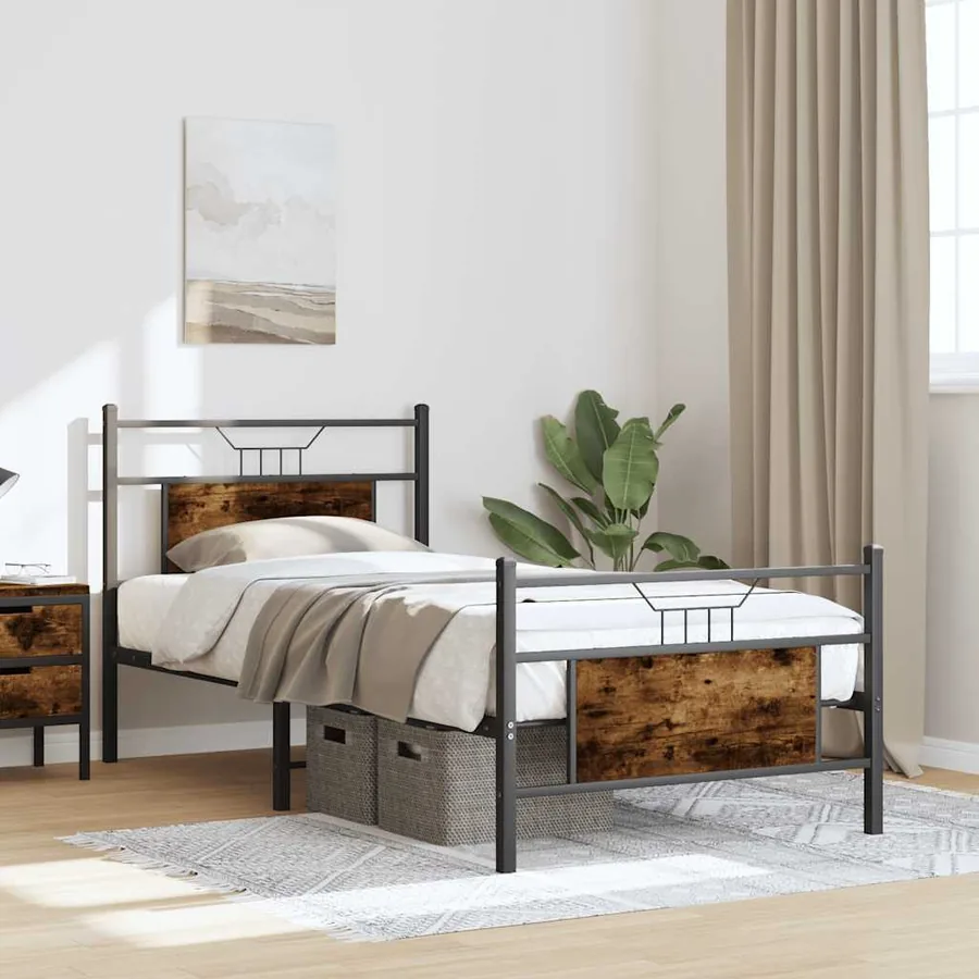 Cadre de lit sans matelas chêne fumé 75x190cm bois d'ingénierie - 4
