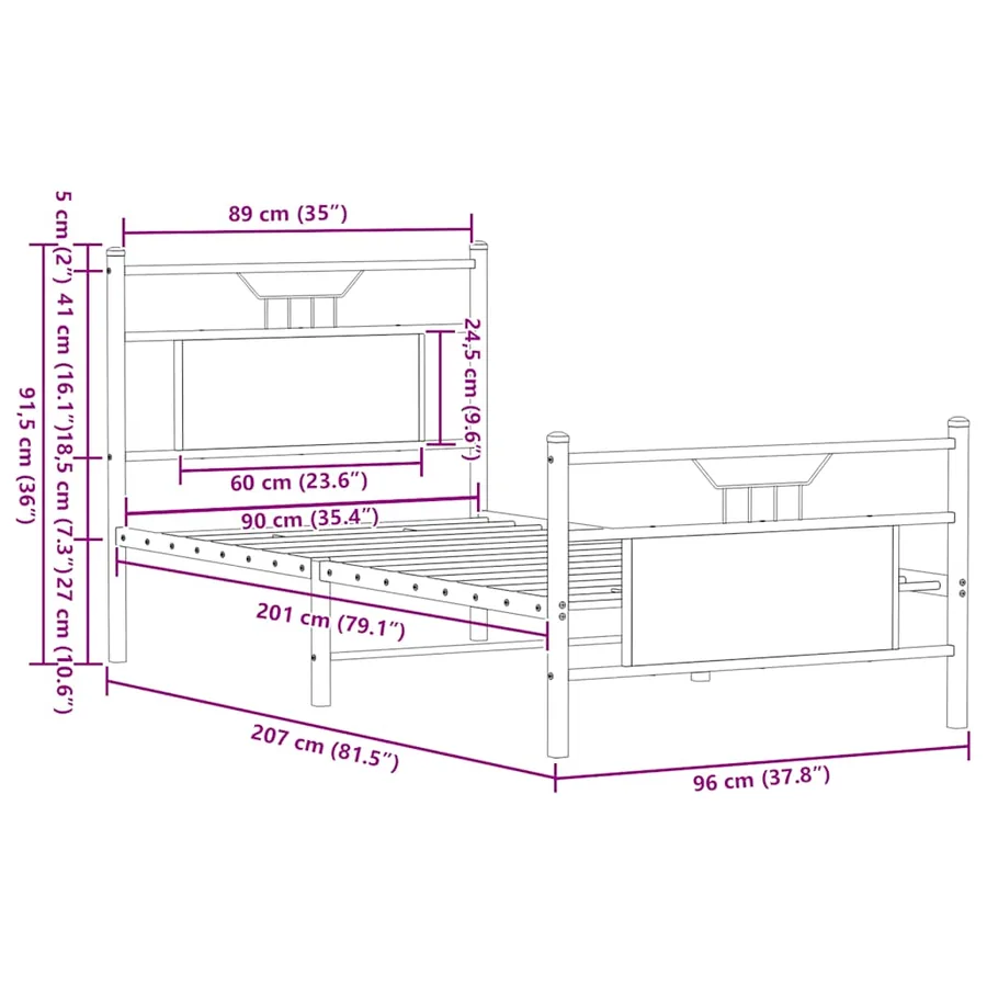 Cadre de lit sans matelas chêne sonoma 90x200 cm - 11