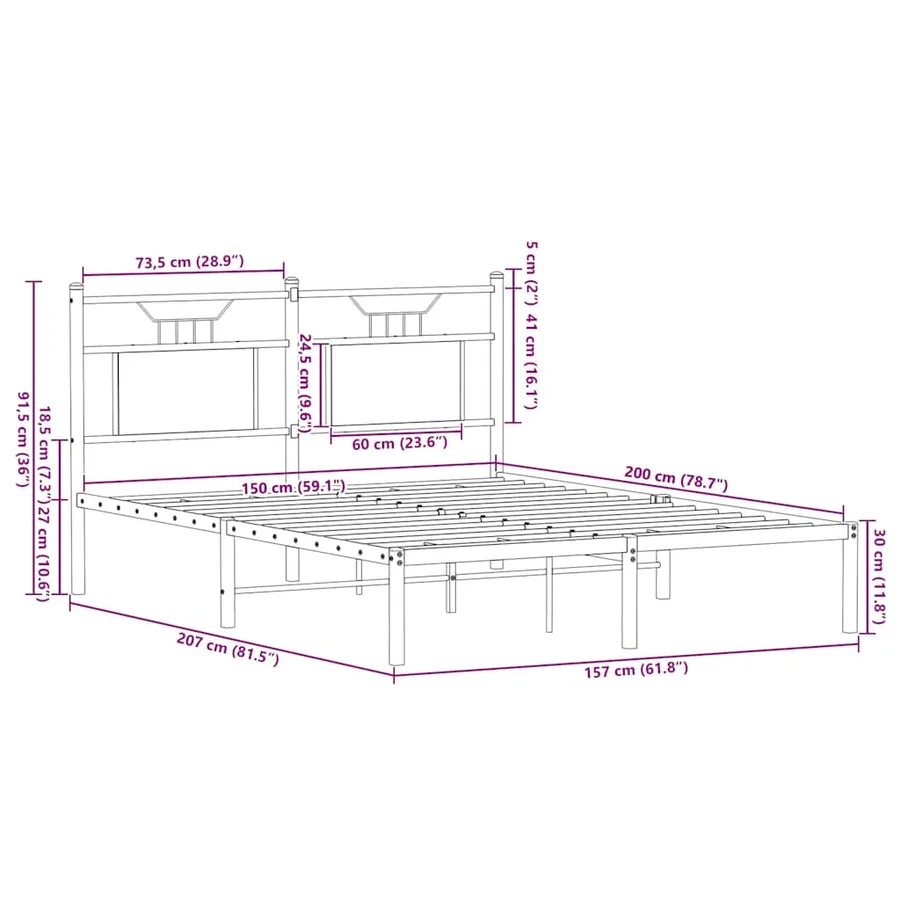 Cadre de lit sans matelas chêne fumé 150x200 cm bois ingénierie - 11