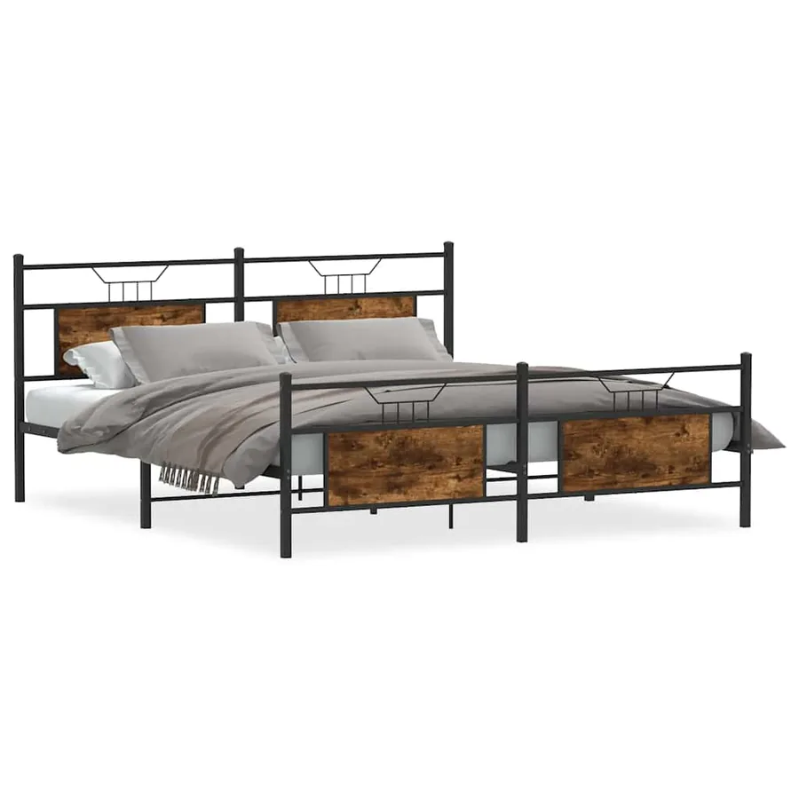 Cadre de lit en métal sans matelas chêne fumé 160x200 cm - 2