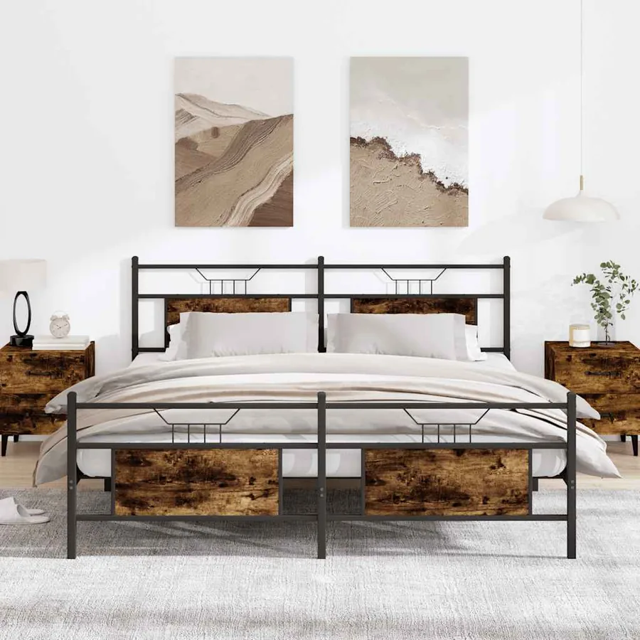 Cadre de lit en métal sans matelas chêne fumé 160x200 cm - 4