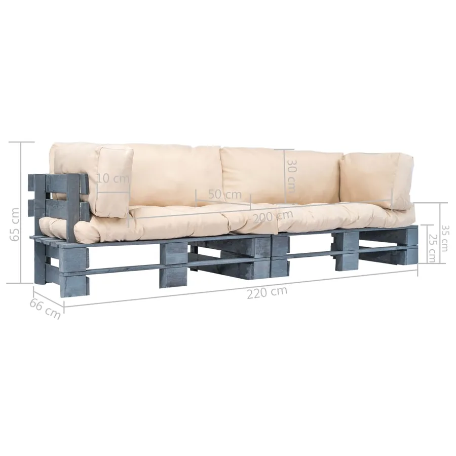 Canapés de jardin palette 2 pcs avec coussins sable Pinède - 5
