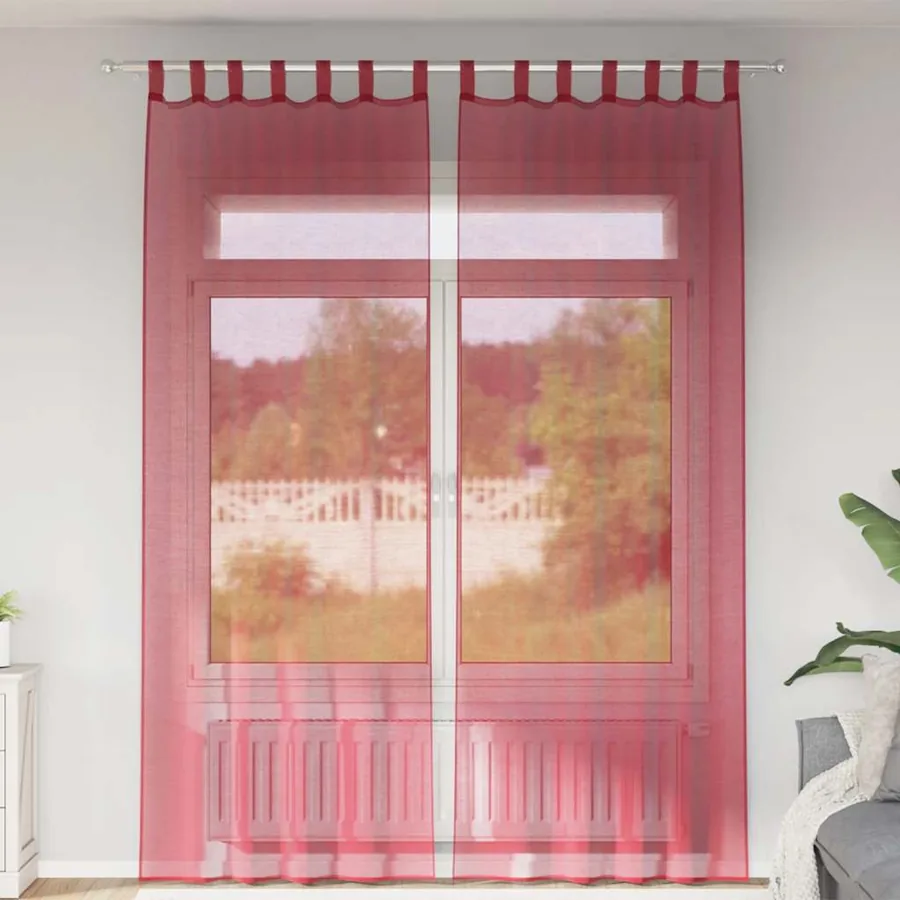 Rideaux en voile avec boucles 2 pcs rouge bordeaux 140x260 cm