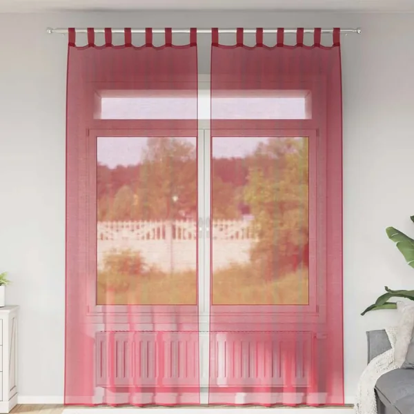 Rideaux en voile avec boucles 2 pcs rouge bordeaux 140x260 cm