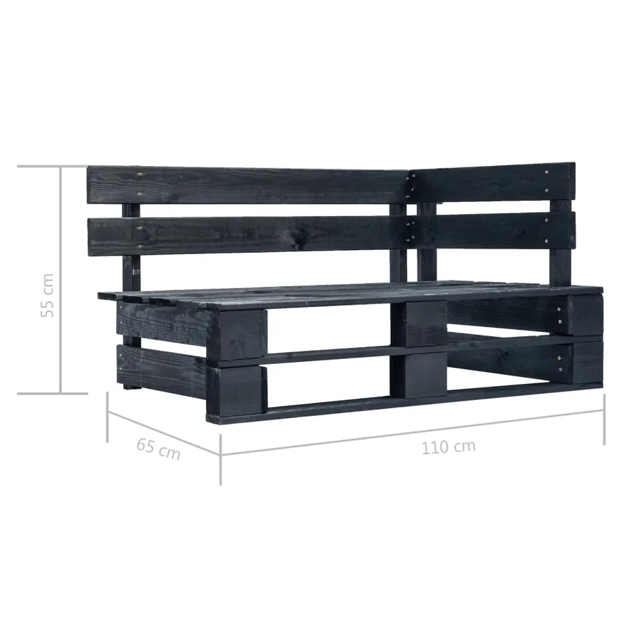 Canapé d'angle palette de jardin noir bois de pin imprégné - 13