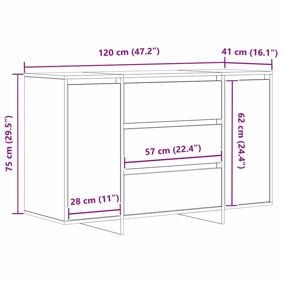 Buffet Chêne noir 120 x 41 x 75 cm Bois d'ingénierie - 13