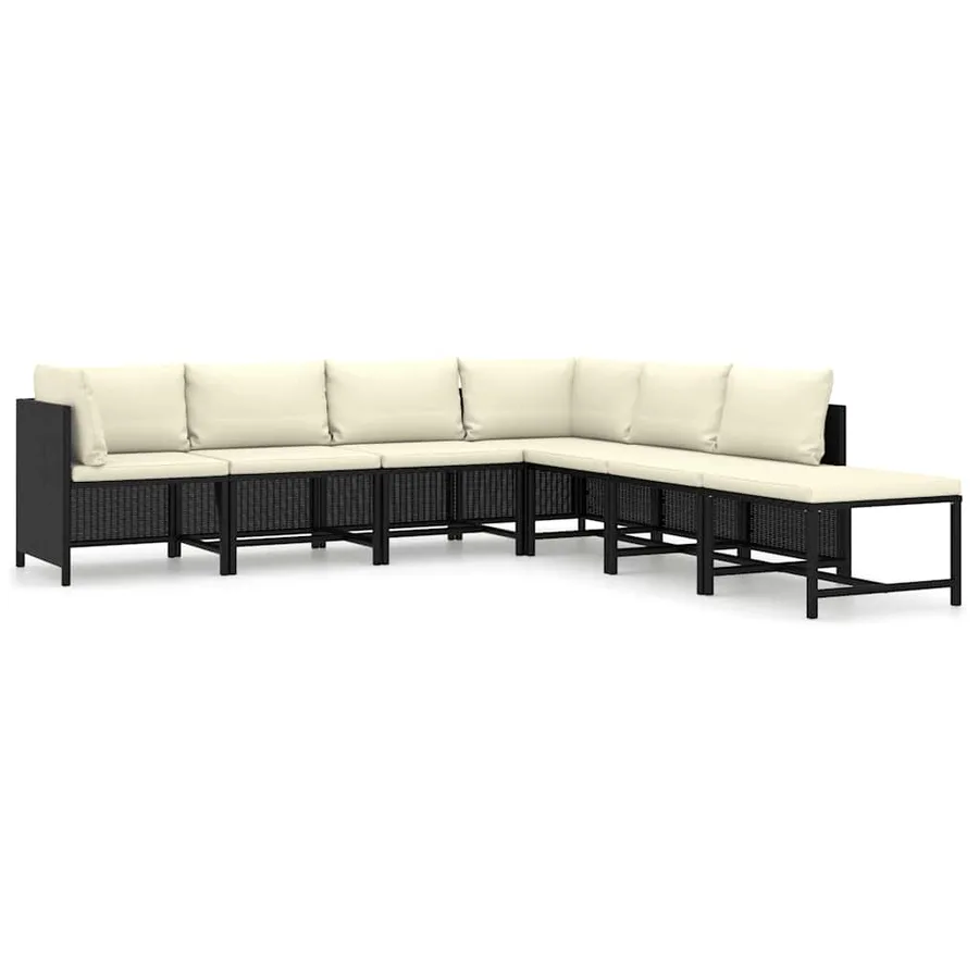 Salon de jardin 7 pcs avec coussins Résine tressée Noir - 2