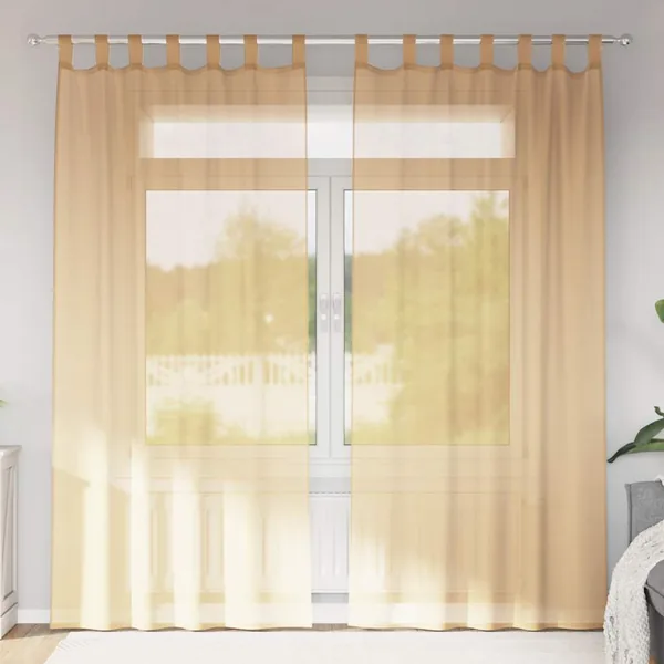 Rideaux en voile avec passe-tringles 2 pcs sable
