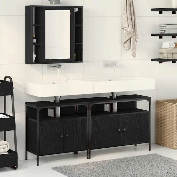 Meubles de salle de bain 3 pcs Noir Bois d'ingénierie