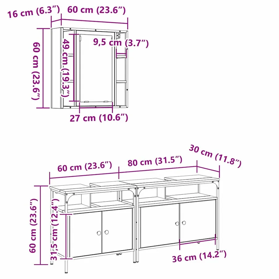 Meubles de salle de bain 3 pcs Noir Bois d'ingénierie - 16