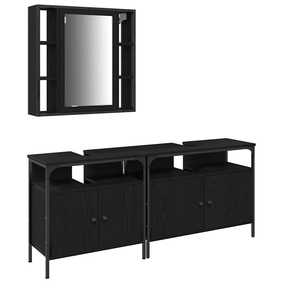 Meubles de salle de bain 3 pcs Noir Bois d'ingénierie - 2