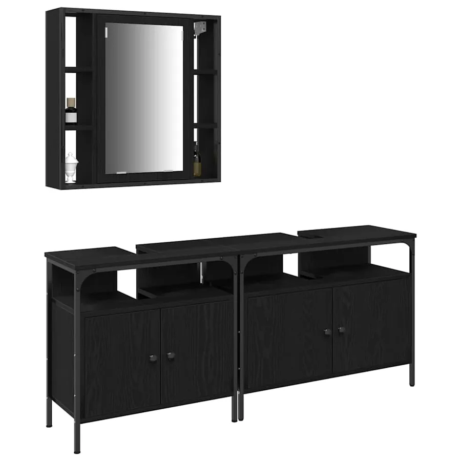 Meubles de salle de bain 3 pcs Noir Bois d'ingénierie - 3