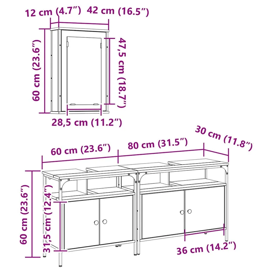 Meubles de salle de bain 3 pc Marron 80 x 30 x 60 cm - 16