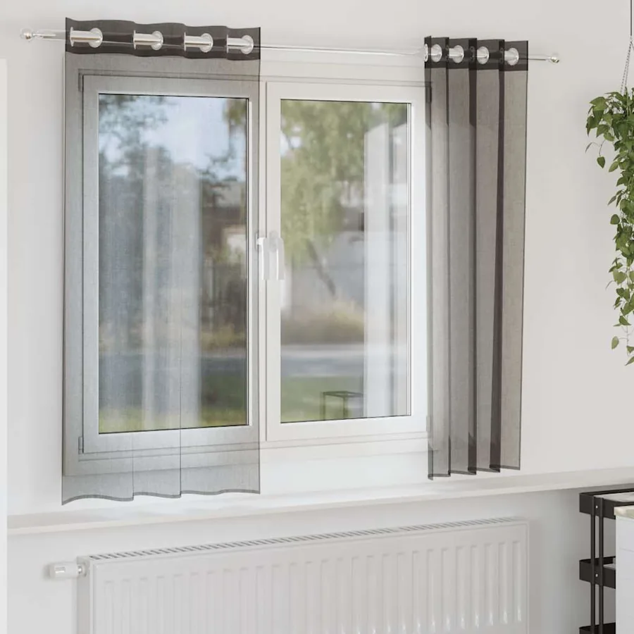 Rideaux en voile avec œillets 2 pcs noir 140x140 cm