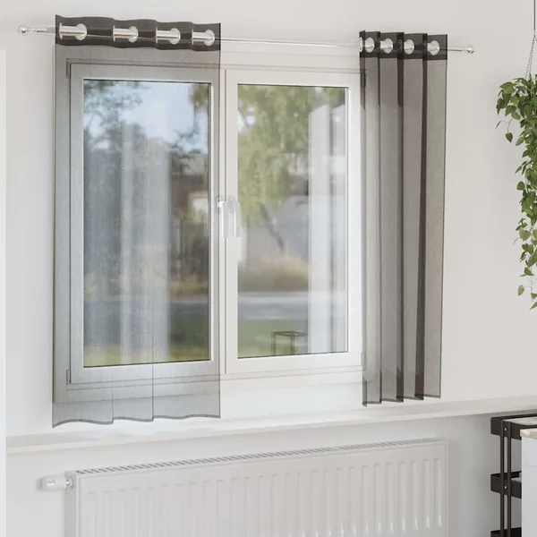 Rideaux en voile avec œillets 2 pcs noir 140x140 cm