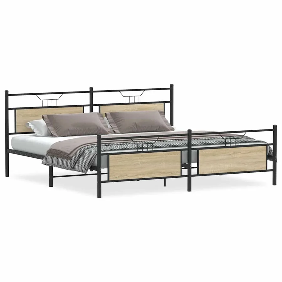 Cadre de lit en métal sans matelas chêne sonoma 200x200 cm - 2