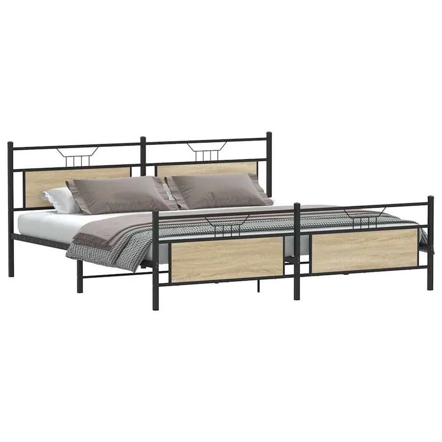 Cadre de lit en métal sans matelas chêne sonoma 200x200 cm - 3