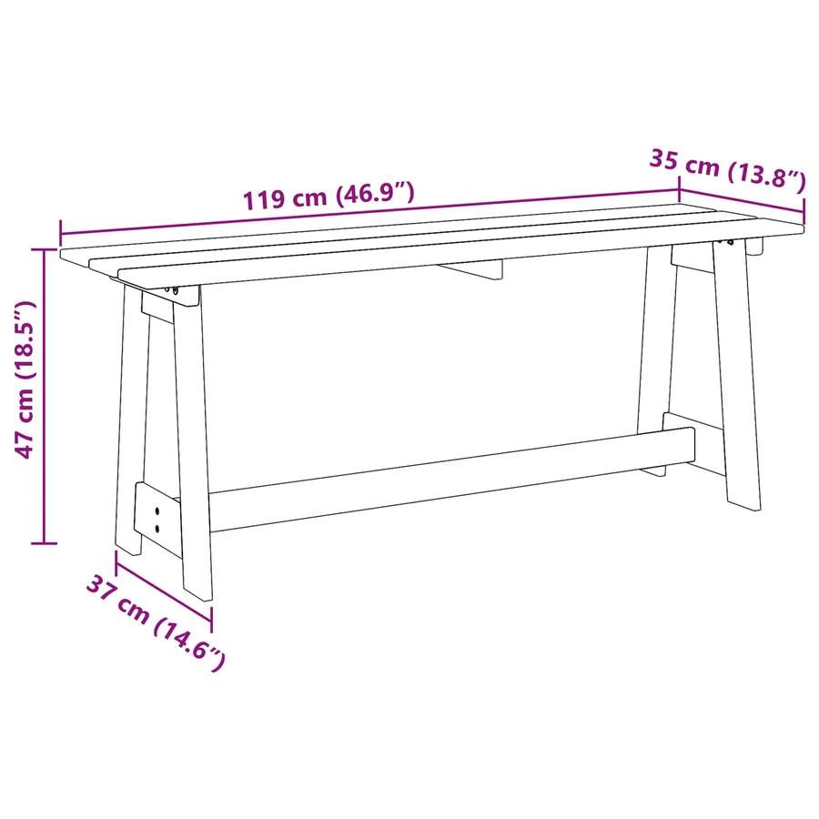 Banc extérieur Naturel 119 x 37 x 47 cm Bois de pin massif - 9