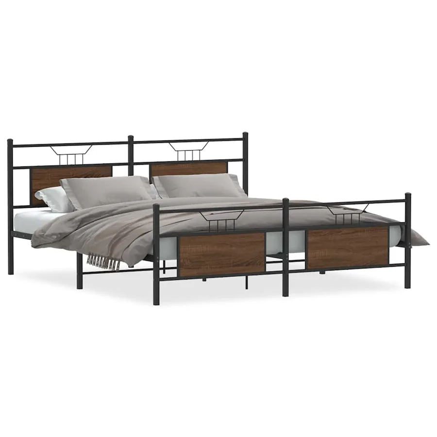 Cadre de lit en métal sans matelas chêne marron 180x200 cm - 2